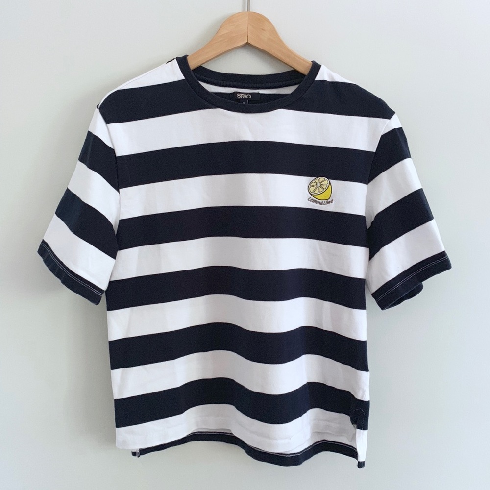 SPAO Boxy Striped T-Shirt with embroidery